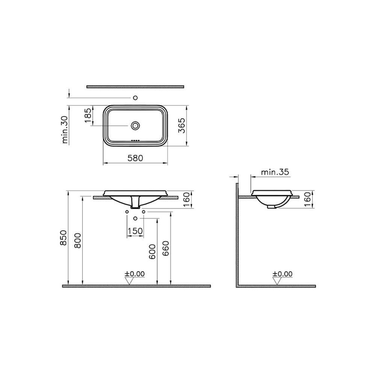 Vitra Valarte Tezgahüstü Lavabo Beyaz 58cm7800B003-0012