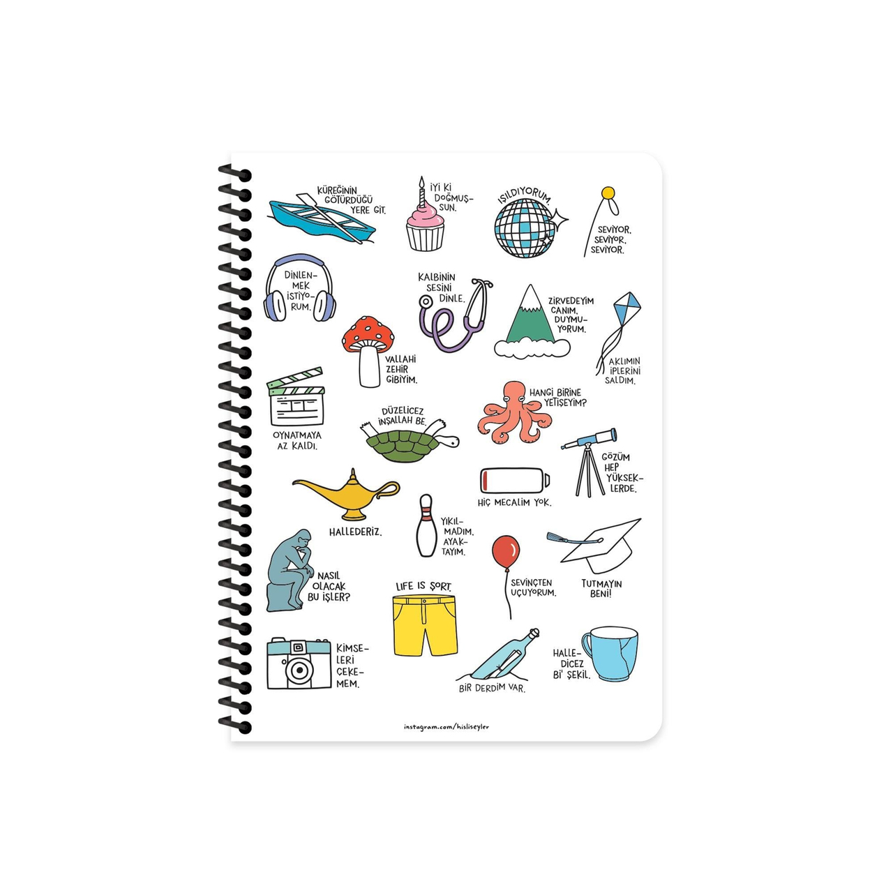 Hisli Şeyler Kareli Spiralli Stickerli Defter Dinlenmek İstiyorum 16,5x22,5