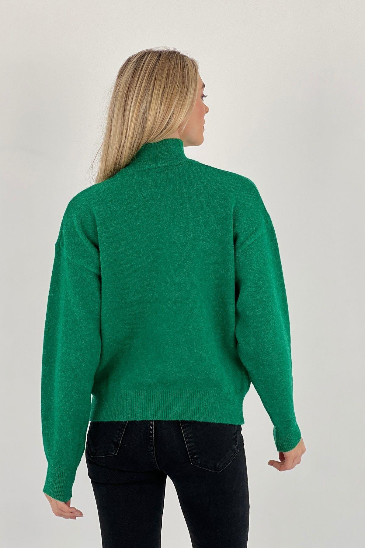 Kadın Pencere /Cut Out Detaylı Yeşil Triko Kazak-33230