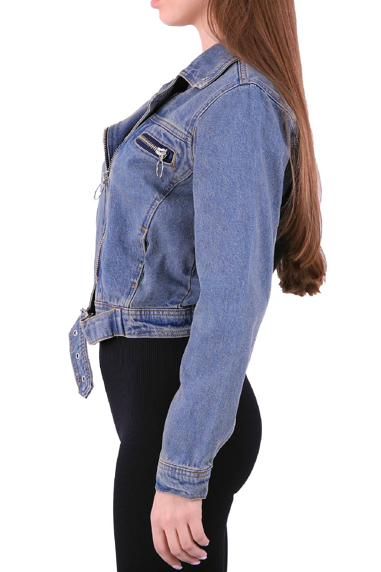 Short Jacket With Zipper and Self Belt on Waist 643 (Mixed) Middle Blue - Tinted (S-XL-6)