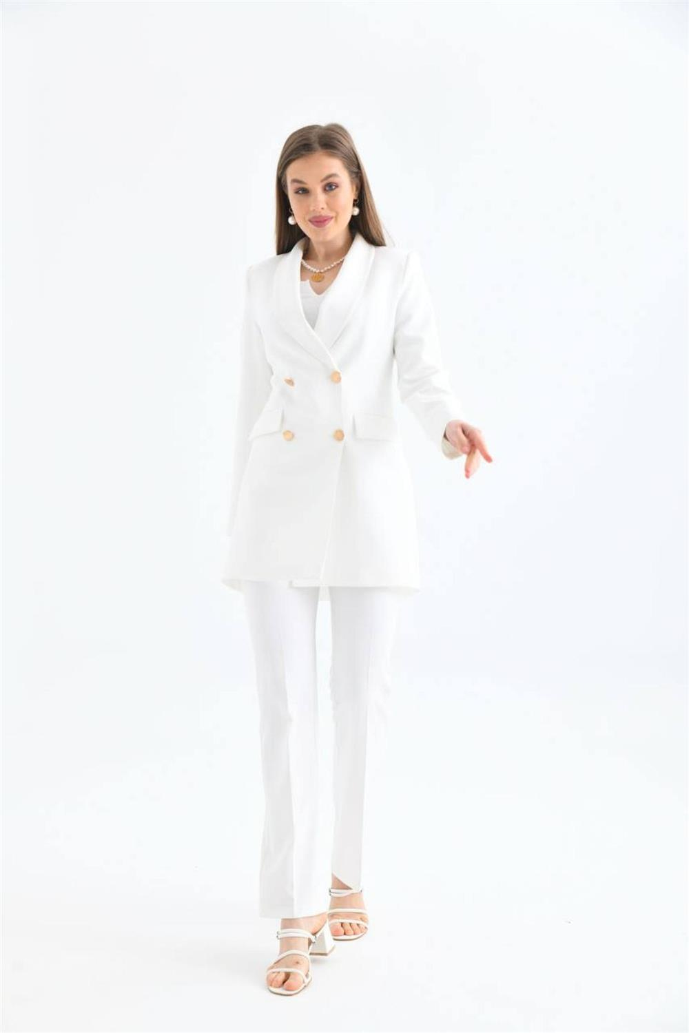 Women blazer and pants suit wholesale White color