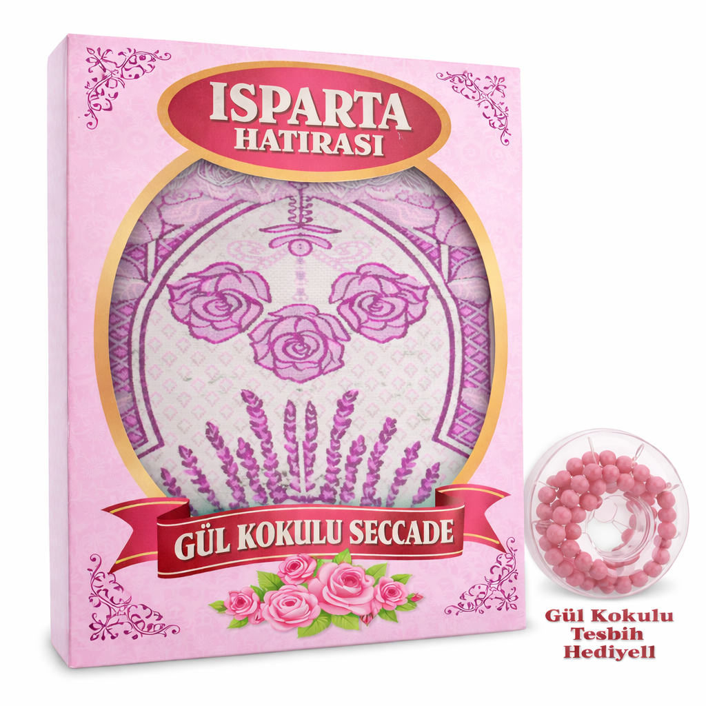 Gül Kokulu Çiçek Desenli Seccade Kırmızı -Roza Isparta