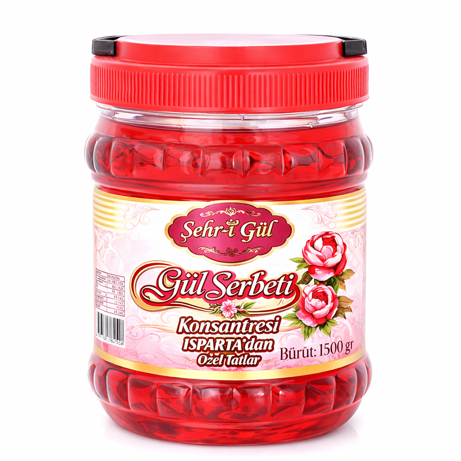Gül Şerbeti Konsantresi Pvc Kavanoz 1500 Gr -Şehr-i Gül Isparta
