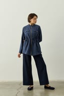 Candy Fermuarlı Bağcıklı Tencel Kap İNDİGO