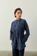 Candy Fermuarlı Bağcıklı Tencel Kap İNDİGO