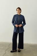 Candy Fermuarlı Bağcıklı Tencel Kap İNDİGO
