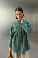 Candy Fermuarlı Bağcıklı Tencel Kap KÜF YEŞİLİ