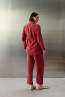 City Nakış ve Taş İşlemeli Tencel Pantolonlu Takım BORDO
