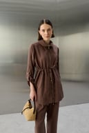 City Nakış ve Taş İşlemeli Tencel Pantolonlu Takım KAHVERENGİ
