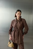 City Nakış ve Taş İşlemeli Tencel Pantolonlu Takım KAHVERENGİ