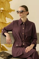 Cozy Düğmeli Beli Tünel Kuşaklı Tencel Kap MÜRDÜM