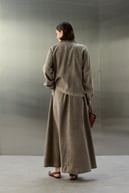 Felicia Taşlı Fermuarlı Tencel İçlik Elbiseli Takım KAHVERENGİ
