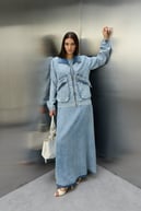 Felicia Taşlı Fermuarlı Tencel İçlik Elbiseli Takım AÇIK MAVİ