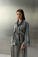 Felicia Taşlı Fermuarlı Tencel İçlik Elbiseli Takım GRİ