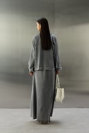 Felicia Taşlı Fermuarlı Tencel İçlik Elbiseli Takım GRİ