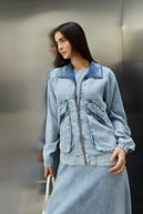 Felicia Taşlı Fermuarlı Tencel İçlik Elbiseli Takım AÇIK MAVİ