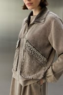 Felicia Taşlı Fermuarlı Tencel İçlik Elbiseli Takım KAHVERENGİ