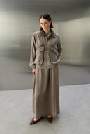 Felicia Taşlı Fermuarlı Tencel İçlik Elbiseli Takım KAHVERENGİ