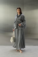 Felicia Taşlı Fermuarlı Tencel İçlik Elbiseli Takım GRİ