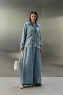 Felicia Taşlı Fermuarlı Tencel İçlik Elbiseli Takım AÇIK MAVİ