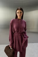 Jasmy Allerli Düğmeli Lyocell Pantolonlu Takım MÜRDÜM
