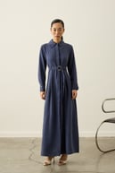 Lesly Kemeri Tokalı Lyocell Elbise LACİVERT