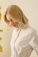 Linens Seyyar Kuşaklı Çizgili Pamuk Gömlek BEJ