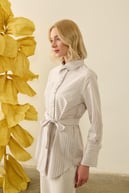 Linens Seyyar Kuşaklı Çizgili Pamuk Gömlek BEJ