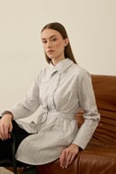Linens Seyyar Kuşaklı Çizgili Pamuk Gömlek SİYAH