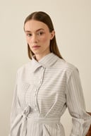Linens Seyyar Kuşaklı Çizgili Pamuk Gömlek SİYAH