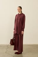 Oslo Yanları Fermuarlı Tencel Eşofman Pantolonlu Takım MÜRDÜM