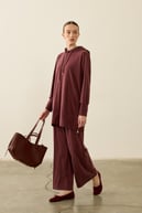 Oslo Yanları Fermuarlı Tencel Eşofman Pantolonlu Takım MÜRDÜM
