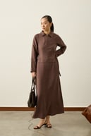 Pasion Fermuarlı D Tokalı Tencel Elbise KAHVERENGİ