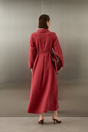 Pasion Fermuarlı D Tokalı Tencel Elbise BORDO