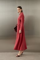Pasion Fermuarlı D Tokalı Tencel Elbise BORDO
