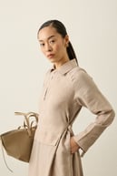 Pasion Fermuarlı D Tokalı Tencel Elbise TAŞ