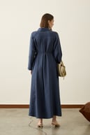 Pasion Fermuarlı D Tokalı Tencel Elbise İNDİGO