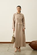 Pasion Fermuarlı D Tokalı Tencel Elbise TAŞ