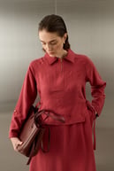 Pasion Fermuarlı D Tokalı Tencel Elbise BORDO