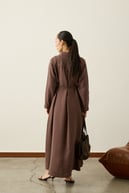 Pasion Fermuarlı D Tokalı Tencel Elbise KAHVERENGİ