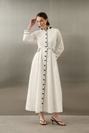 Queen Gabardin Kumaşlı Pamuklu Elbise BEYAZ