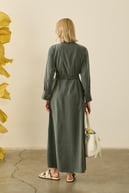 Sevi Hakim Yaka Kemeri Lastikli Modal Elbise ZÜMRÜT