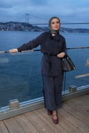 Sortie Yandan Fermuarlı Floş Lyocell Pantolonlu Takım LACİVERT