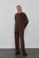 Stone Örme Rayon Eşofman Pantolonlu Takım KAHVERENGİ