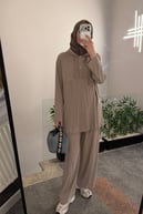 Stone Örme Rayon Eşofman Pantolonlu Takım VİZON