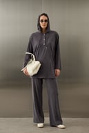 Stone Örme Rayon Eşofman Pantolonlu Takım GRİ