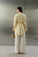 Tencel Jakarlı Düğmeli Basic Gömlek EKRU
