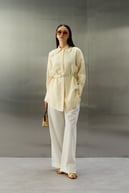 Tencel Jakarlı Düğmeli Basic Gömlek EKRU