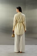 Tencel Jakarlı Düğmeli Basic Gömlek EKRU