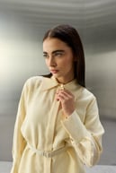 Tencel Jakarlı Düğmeli Basic Gömlek EKRU